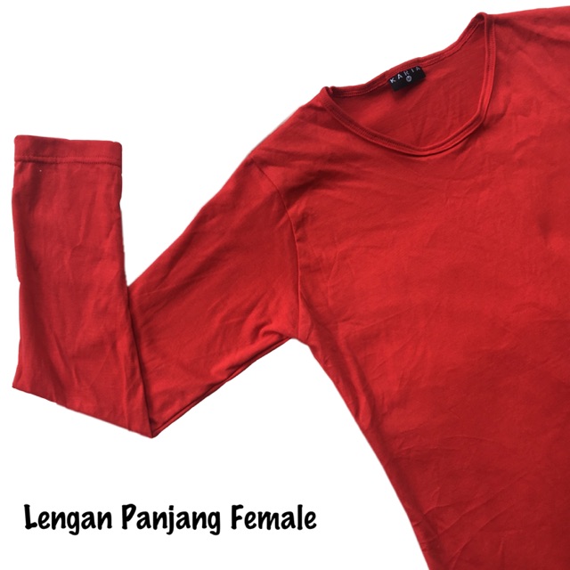 Merah Cabe Kaos  Polos  Lengan Panjang Female Cewe 