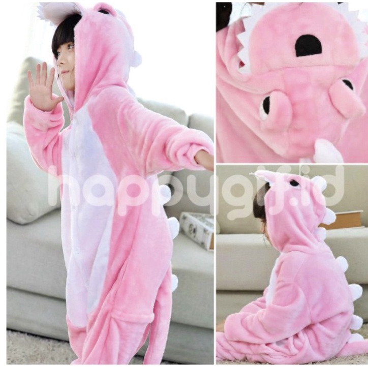 BAJU KOSTUM ONESIE PIYAMA KIGURUMI DINO SULLEY DEWASA-(KID) DINO PINK