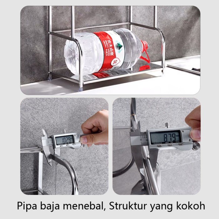 HAPPY TIME RAK BUMBU DAPUR SERBAGUNA 2 SUSUN STAINLESS STEEL ANTI KARAT SERBAGUNA RAK DAPUR KOKOH