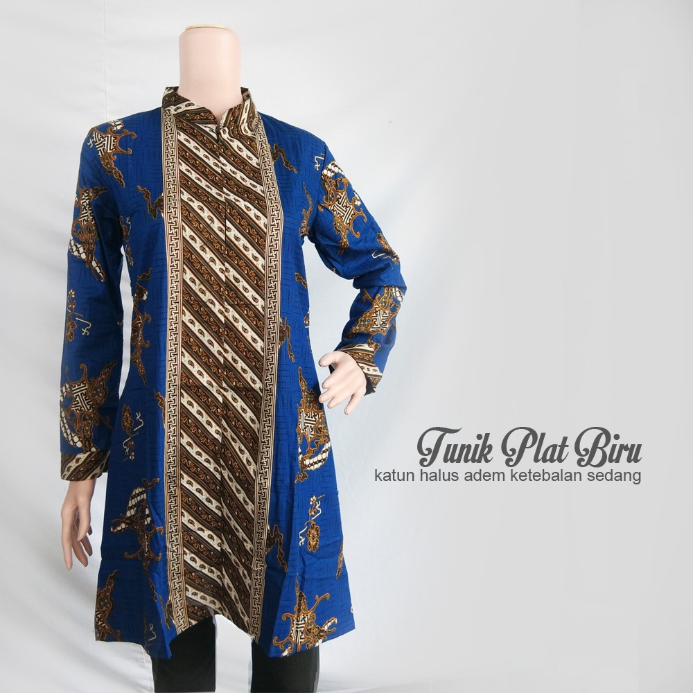 trolistore batik  tunik  motif plat biru batik  wanita tunik  