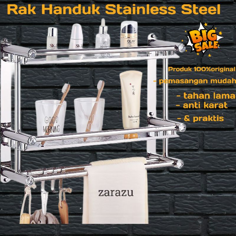 Rak Handuk Stainless Steel Rak Kamar Mandi Rak Sabun 2 Tingkat