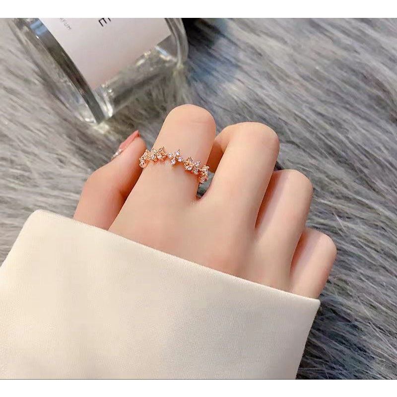 COD! cincin wanita titanium bunga serut zircon anti karat import rosegold