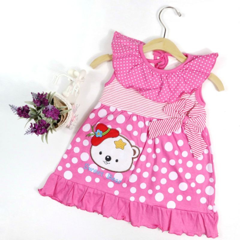 DRESS FASHION ANAK PEREMPUAN 1-2 TAHUN MOTIF SWEET BEAR 1 TAHUN