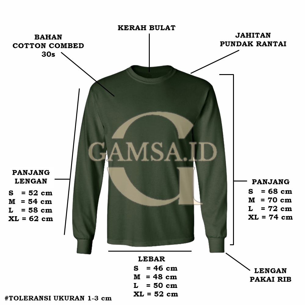 KAOS POLOS LENGAN PANJANG PRIA WANITA BAJU TSHIRT LONG SLEEVE BAHAN COTTON COMBED 30 S