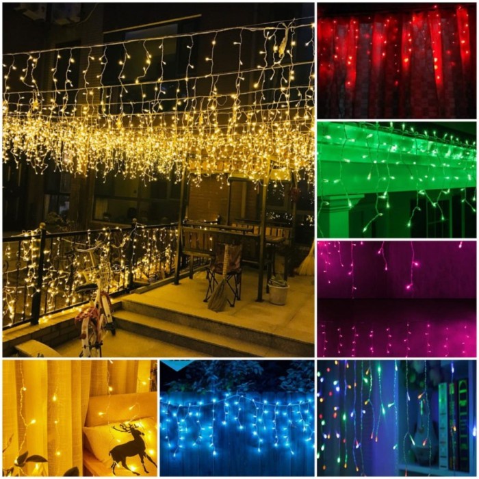 Lampu Dekorasi Ruangan Lampu Tumbler Natal Tirai 100 LED Lampu Hias Dekorasi Ruangan Kamar - RAINBOW