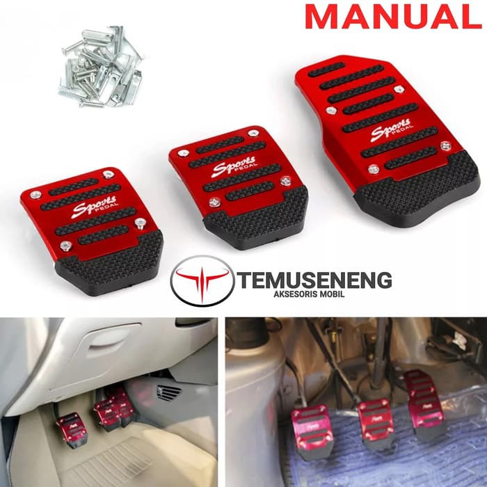 Merah Cover Pedal Gas Rem Kopling Mobil Pijakan Kaki Manual Anti Slip