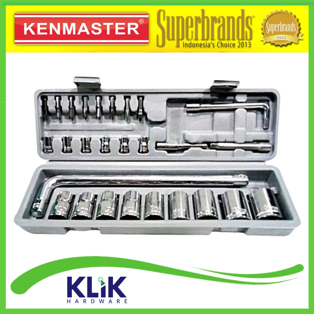 Kenmaster Kunci Shock Sock Sok Set 27 Pcs Motor 1/4 1/2 Inch 4 - 21 mm