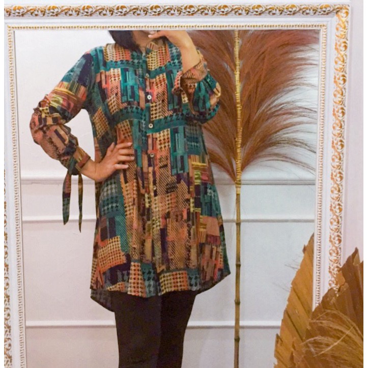 Tunik Cheryl | Tunik Motif Kotak2 | Tunik Motif Hijau | Tunik Adem