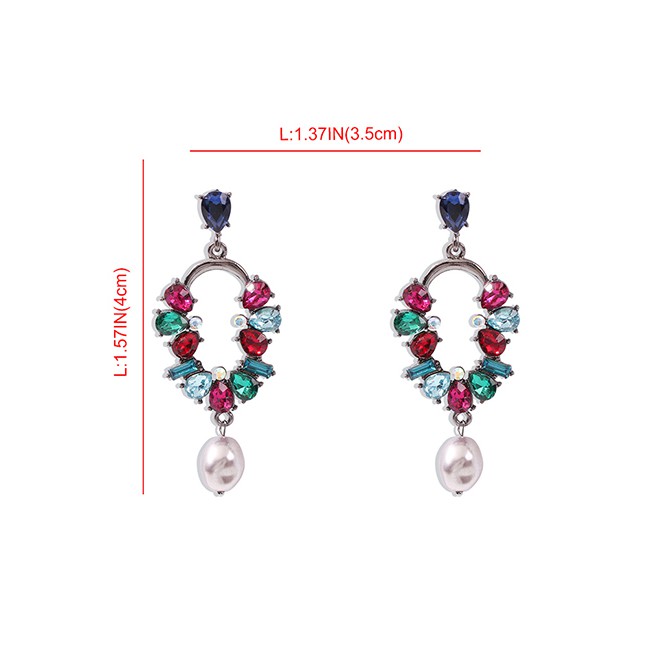 LRC Anting Tusuk Fashion White Diamond Diamond-shaped Pearl-shaped Hollow Alloy Earrings K25887