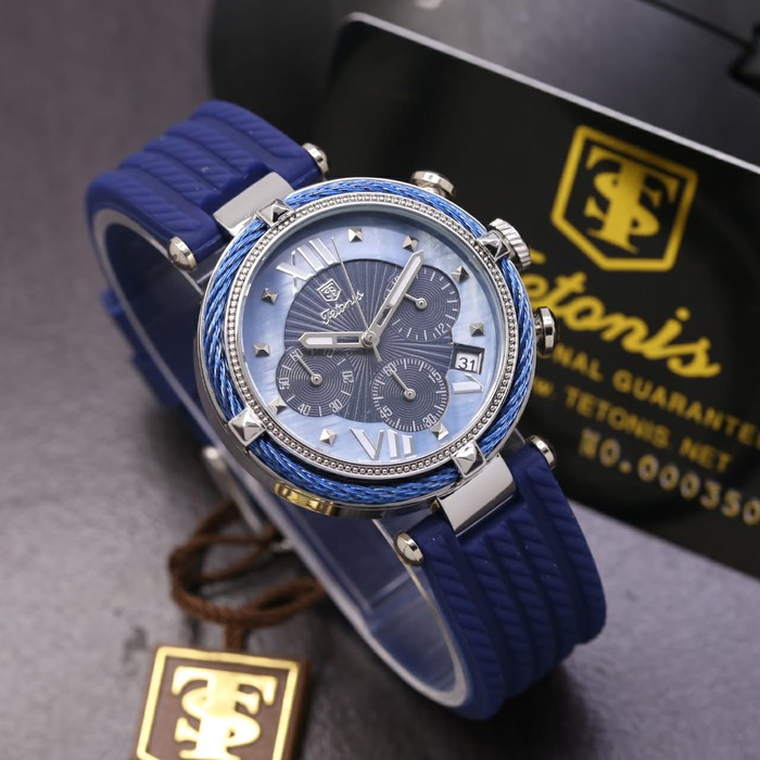 Jam Tangan Wanita / Cewek Tetonis Original Rubber Blue Silver
