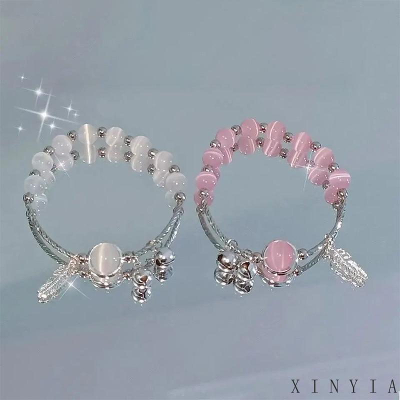 Xia.id Gelang Tangan Wanita Desain Bulu Hias Opal Simple