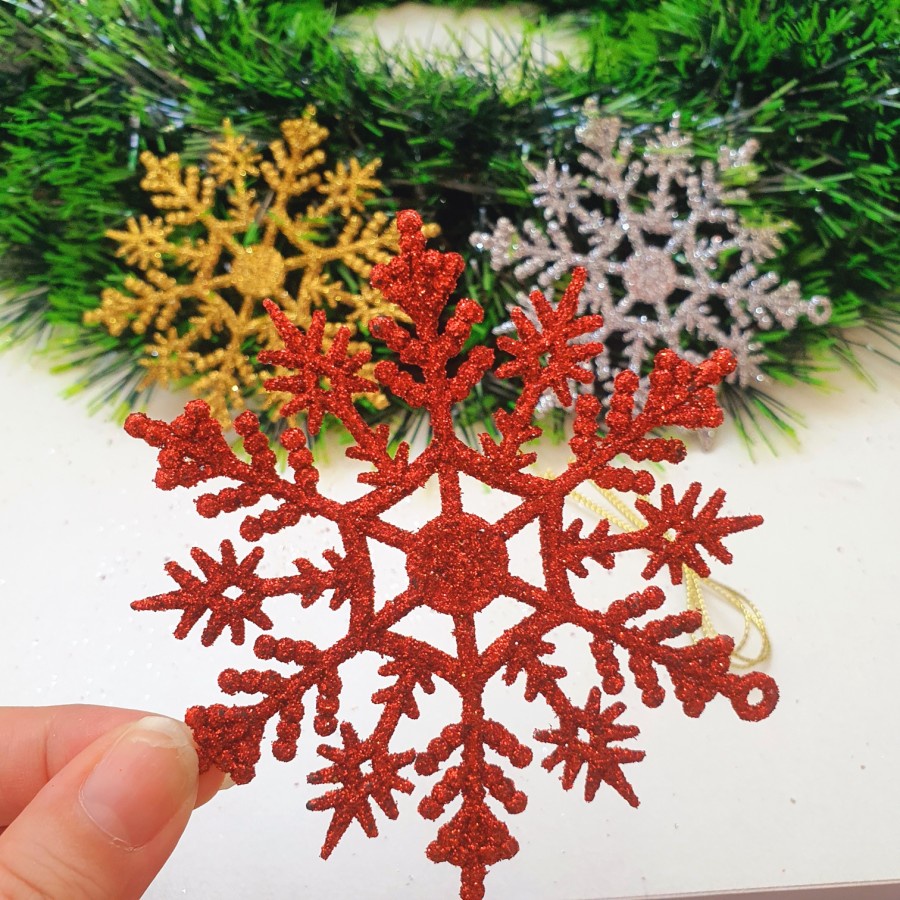 Snowflake isi 3 Mix Warna Dekorasi Pohon Natal Hiasan Murah Snow Flake - AB 7109