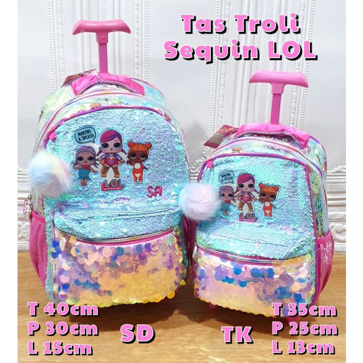 Tas Sekolah Troli Anak SD dan TK Sequin Tas Trolley Anak Sekolah LOL dan Unicorn Tas Dorong Anak Sekolah SD dan TK