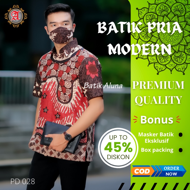 Baju Batik Pria Lengan Pendek Premium Kemeja Batik Cowok Modern Bahan Katun Lapis Furing Batik Ekskl