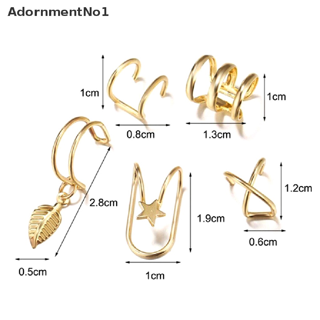 (AdornmentNo1) 5pcs / Set Anting Klip Tanpa Tindik Motif Daun Aksen Hollow Untuk Perhiasan Wanita / Hadiah