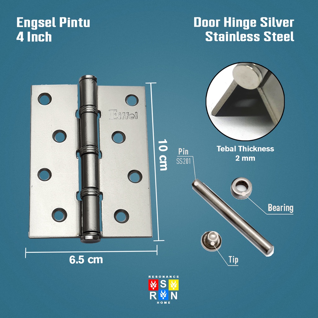 Engsel Pintu / Jendela TEBAL 4 inch SILVER Resonance Home