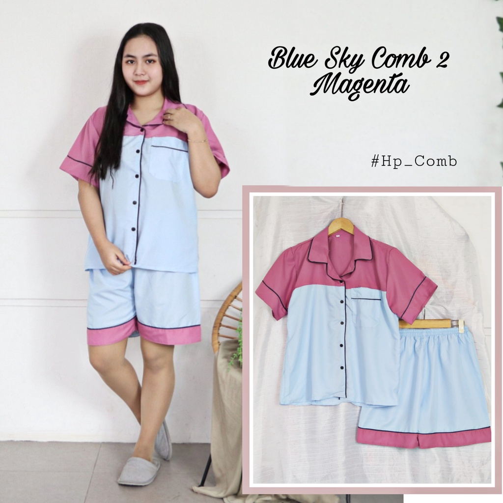 IZANY Piyama Dewasa Hotpant Combina Allsize / HP  Combina Saten Apple LD 100-BLUESKY C 2 024