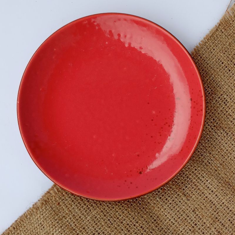 PIRING MAKAN KERAMIK MURAH / SALAD PLATE RUSTIC ukuran 21cm-RED