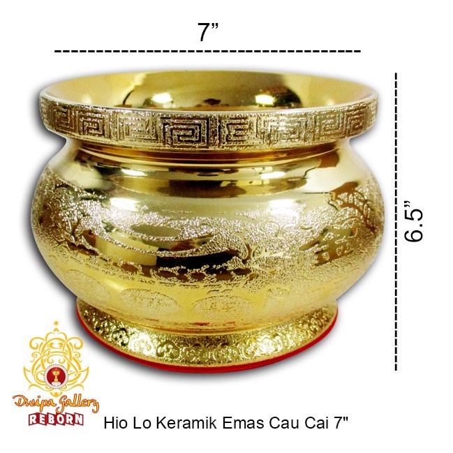 Tempat dupa/ Hiolo porselen/Keramik Emas Cau Cai 7&quot;