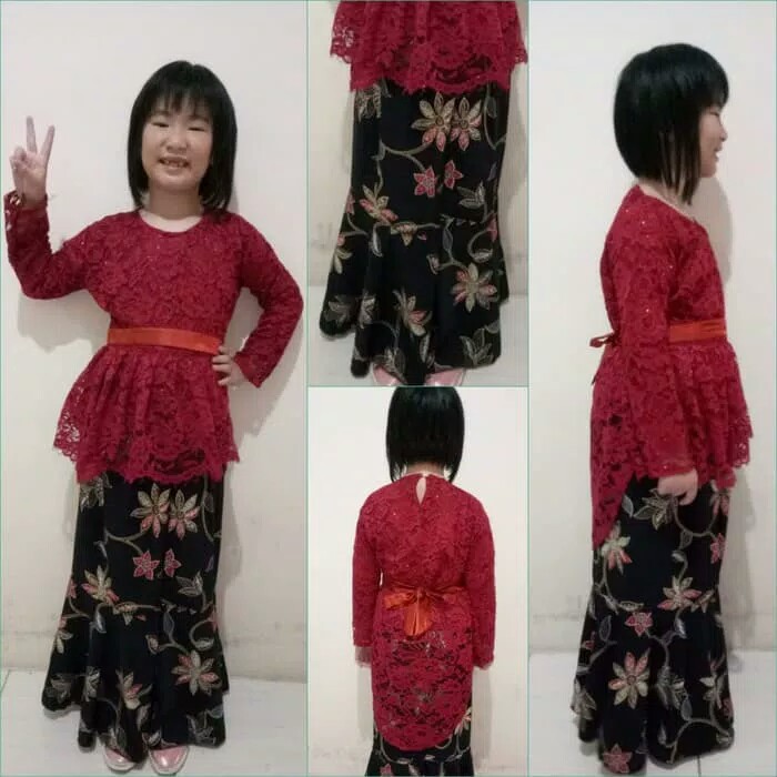 Stelan Atasan Wia Kebaya Kartini Blouse Brukat Dan Rok Duyung Batik Jumbo Anak Perempuan