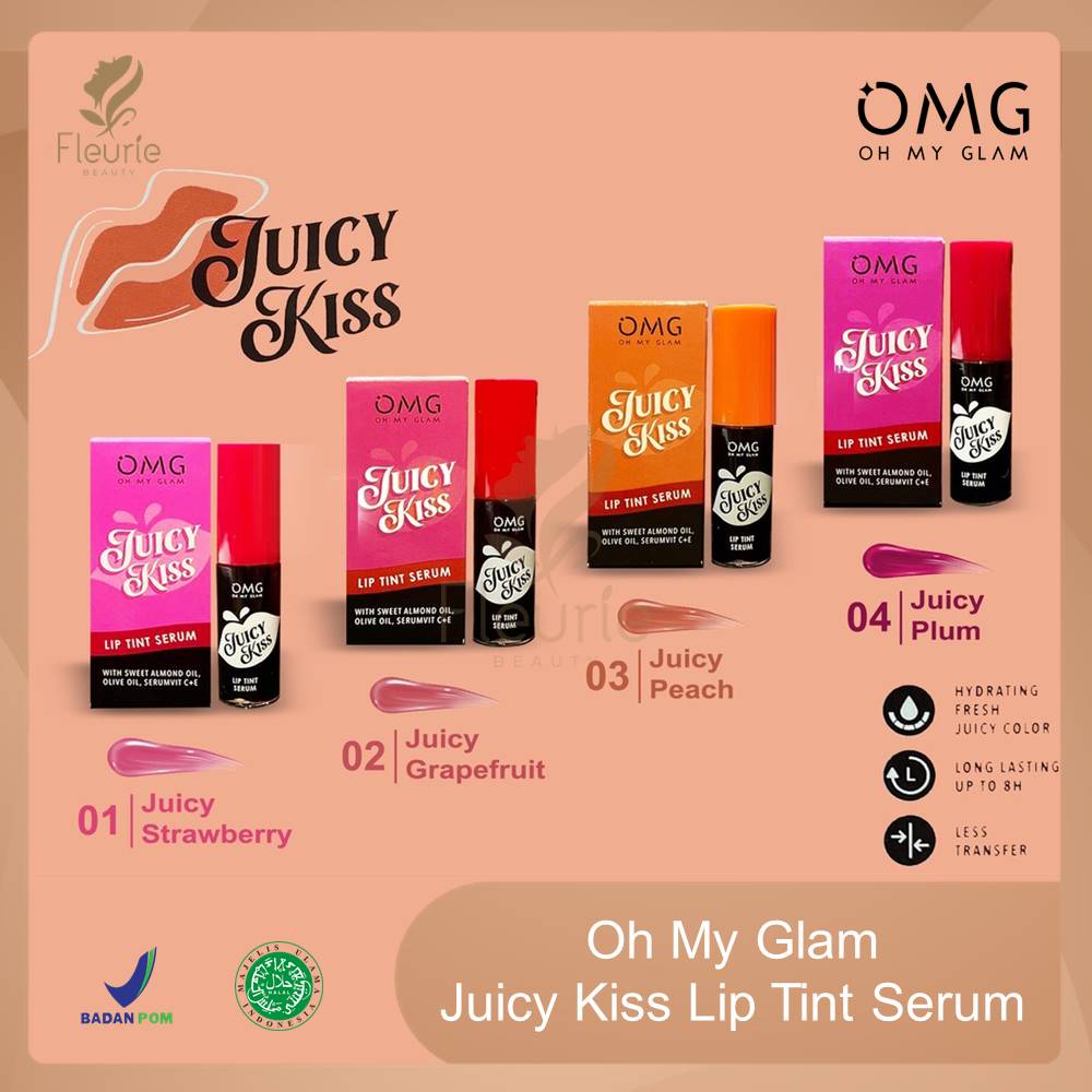 OMG Oh My Glam Juicy Kiss Lip Tint Serum - OMG Liptint Serum Transferproof Original BPOM