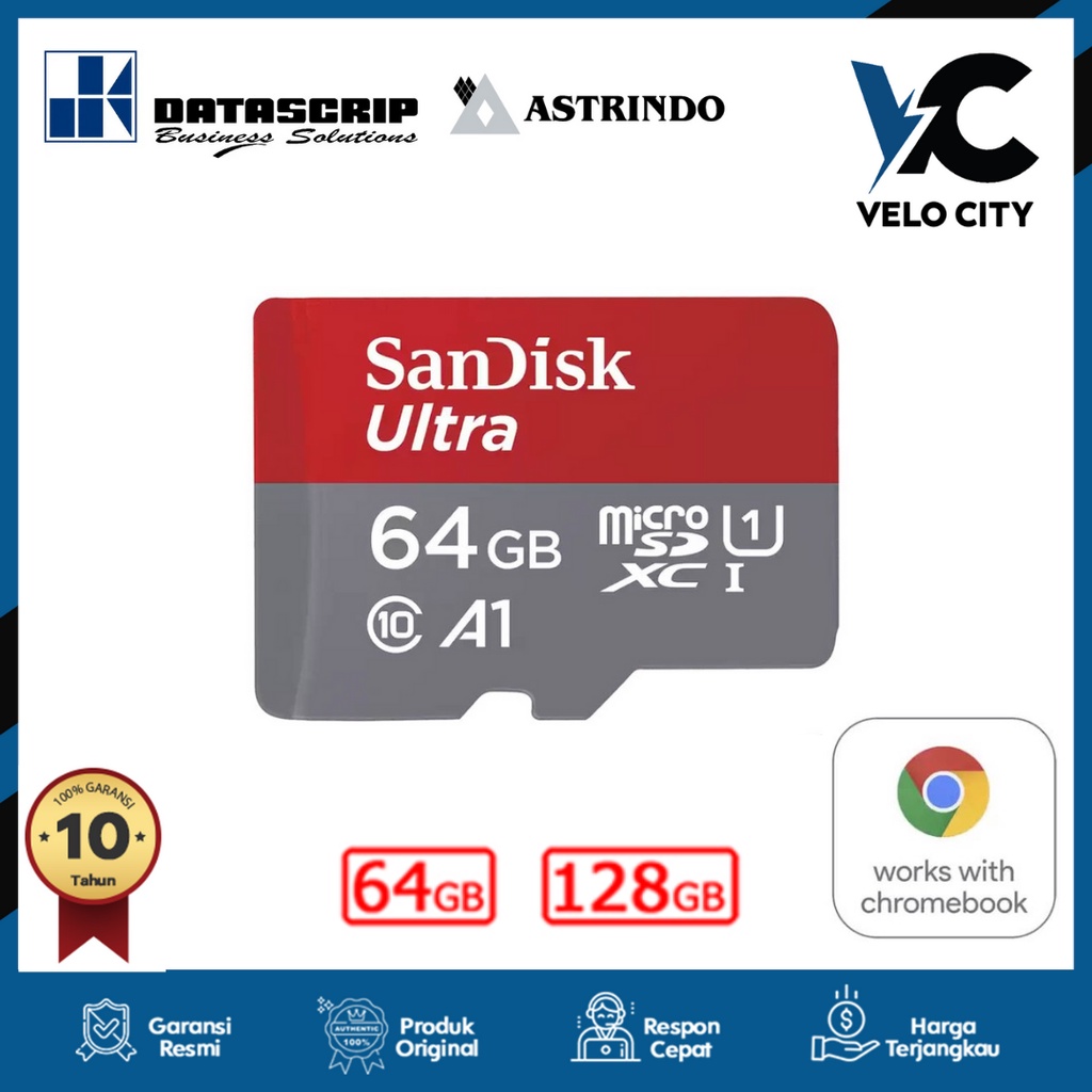 Memory Card 64 GB Chromebook  Sandisk Ultra Micro SDXC 120Mbps Class 10 UHS-I A1