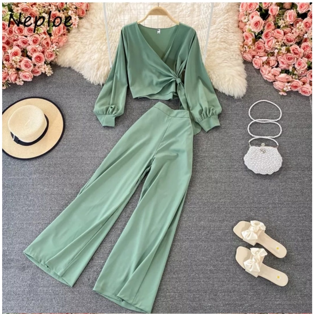 FWG - STELAN 2IN1 LOVA OLIVE / STELAN WANITA / BAJU SETELAN WANITA TERBARU / STELAN WANITA KOREA