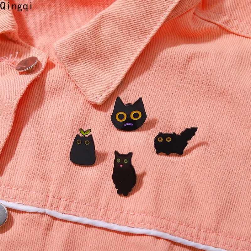 Bros Pin Enamel Desain Kartun Hewan Kucing Hitam Gaya Punk Untuk Hadiah