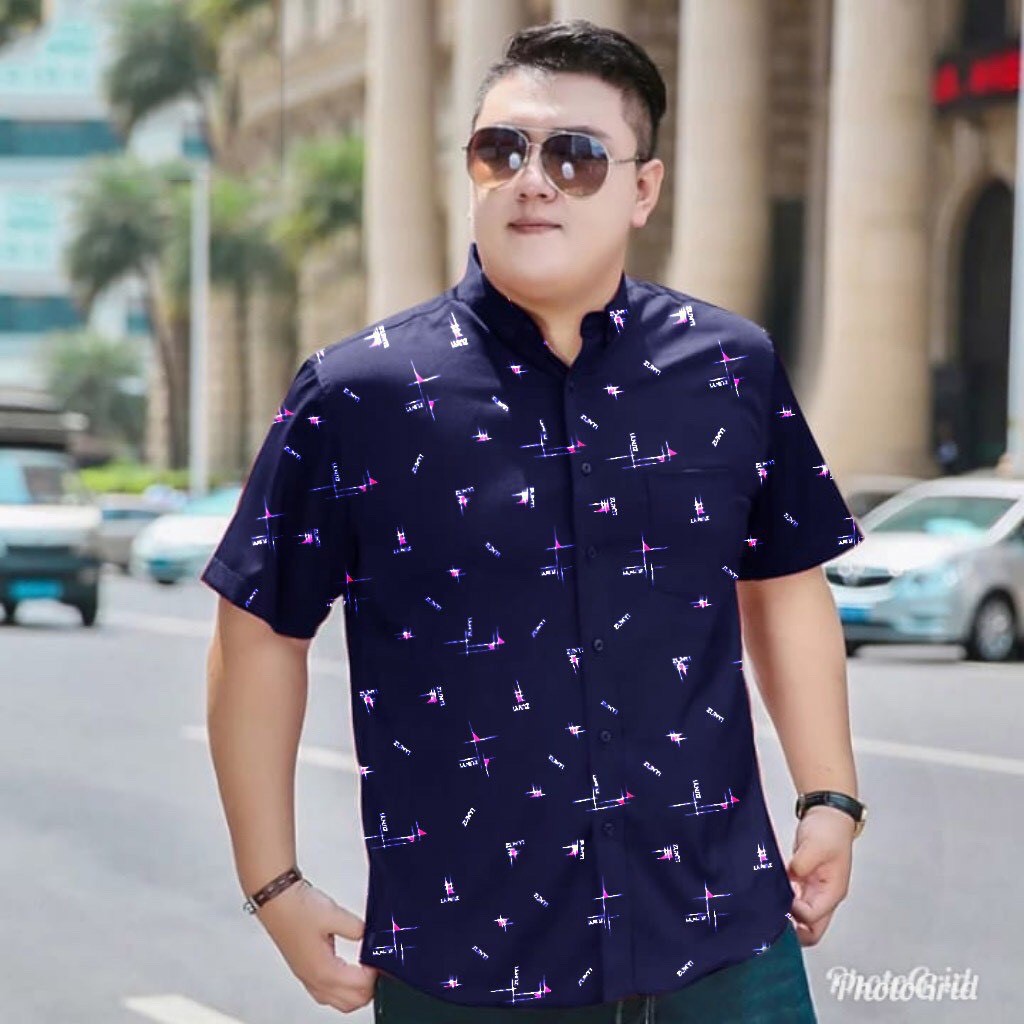 Kemeja jumbo pria motif kombinasi  reguler fit to XXL hitam  