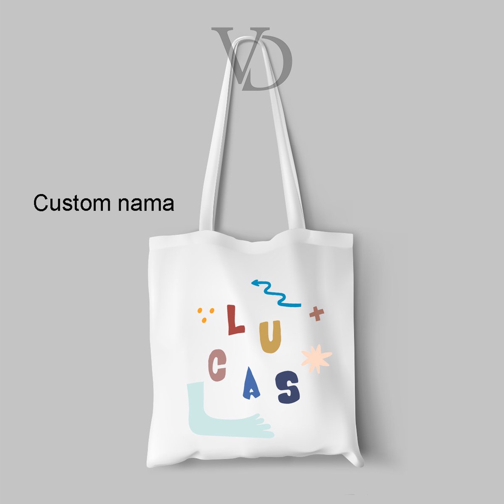 CUSTOM NAMA / TOTE BAG LINE BAHAN KANVAS MOTIF design nama / SOUVENIR WEDDING /  korean TOTE BAG / h