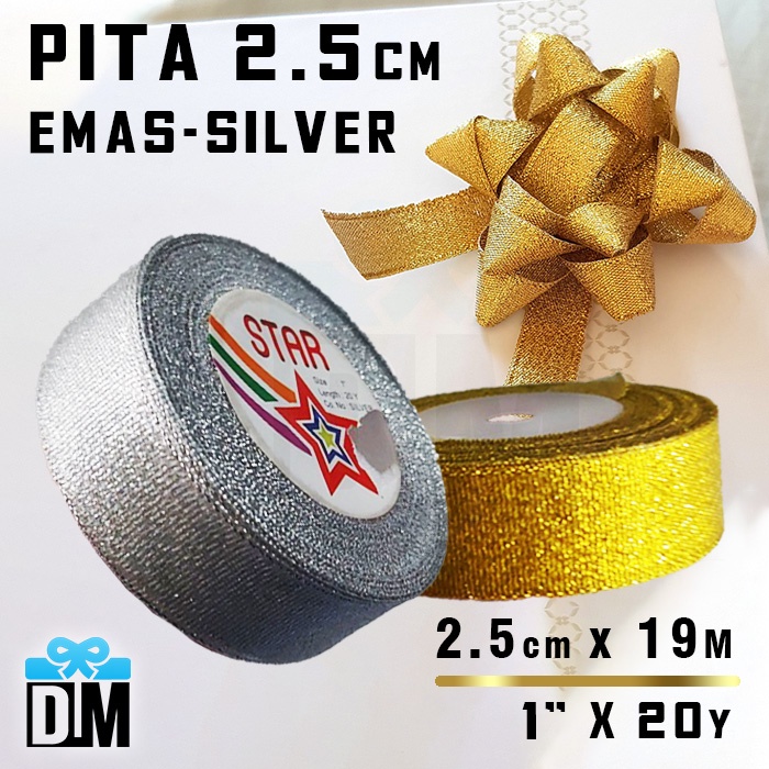 

Pita Emas Gold Silver Perak 1 " inch 2.5 cm nyata mengkilap