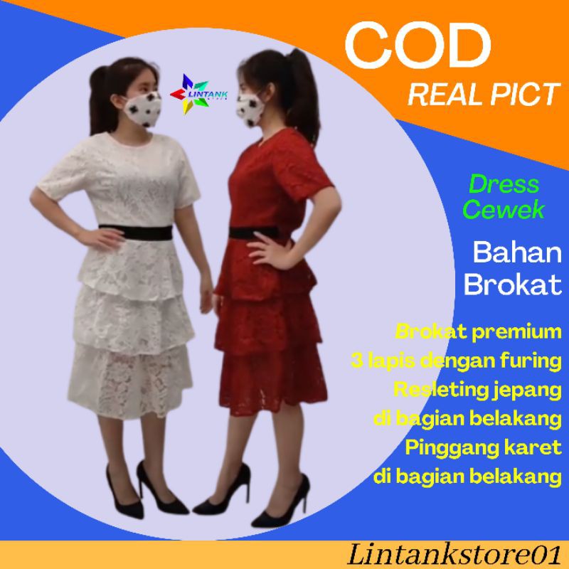 Mini Dress Korea Dress Brokat Wanita Dres Baju Cewek Kekinian Terbaru Import Jawa Barat Tengah Timur