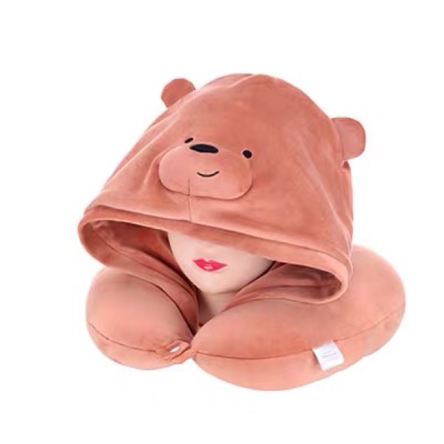 we bare bears bantal leher neck pillow travelling bantal pesawat travel pillow panda grizz ice bear