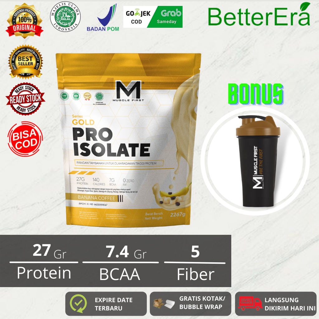Muscle First Gold Pro Isolate Whey Protein 5LBS -M1 Rasa Banana Coffee FREE Shaker