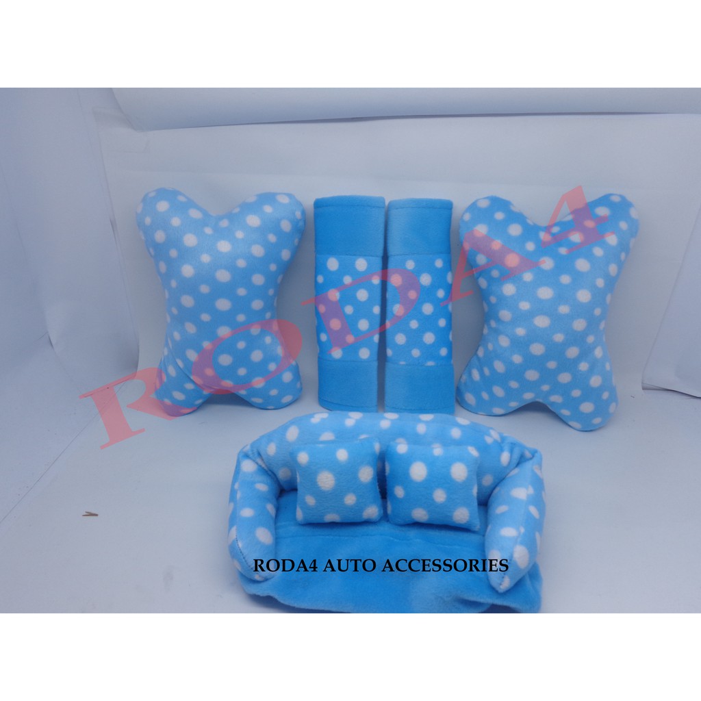 Bantal Mobil 3 In 1 Motif Bintik Polkadot Biru