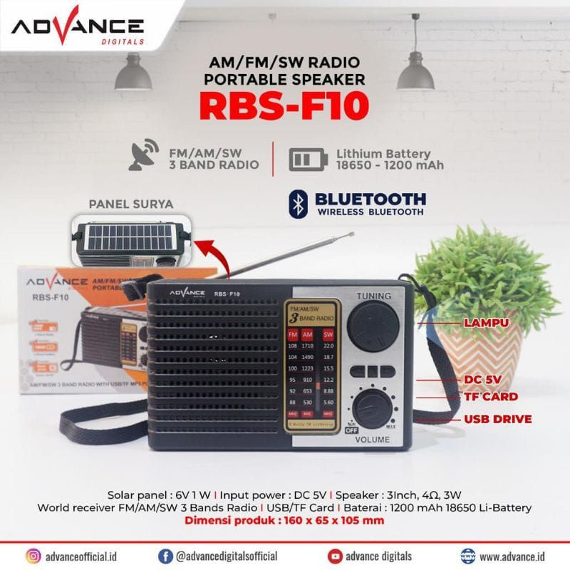 Radio Jadul Merk advance RBS Tipe  F10 Solar Panel