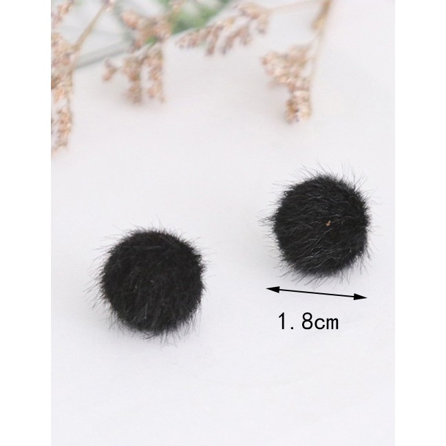 LRC Anting Tusuk Fashion Fuzzy Ball Decorated Pure Color