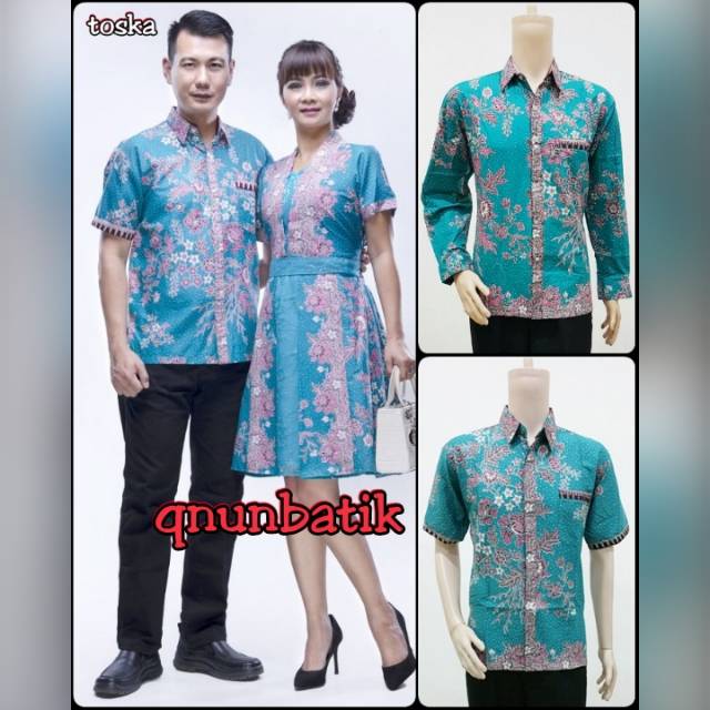 Terlaris Qnunbatik Sarimbit/couple Batik Dress/terusan Kd Melati Dasar Warna Toska EBJ6X3sWejeKl