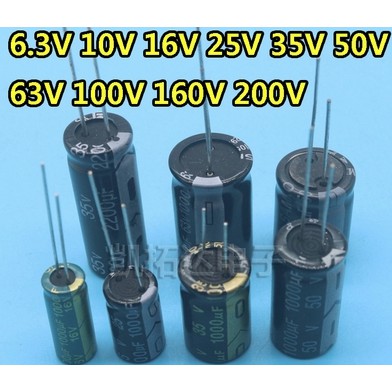 20pcs Kapasitor Elco 6.3v 10v 16v 35v 50v 63v 100v 160v 200v