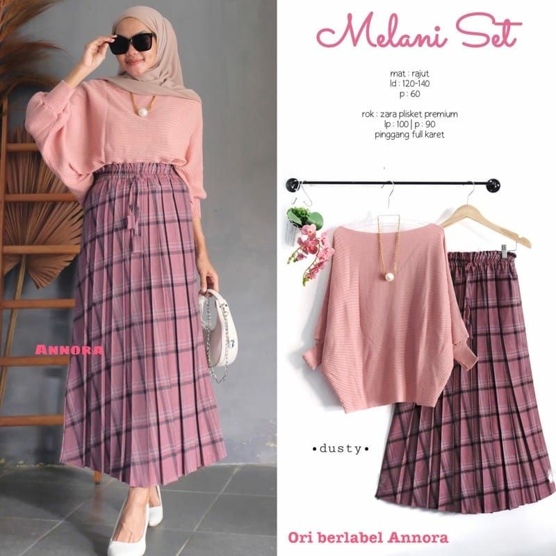 Melani Set Matt Rajut dan Rok Zara Plisket Premium/Setelan Plisket