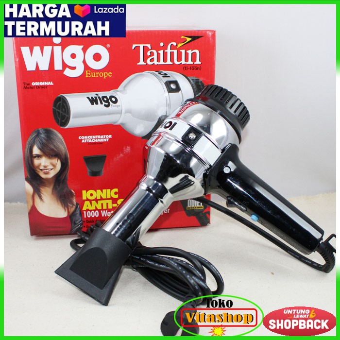 HAIR DRYER WIGO TAIFUN GERMANY - IONIC DAN ANTI STATIC 1000 WATT SILVER