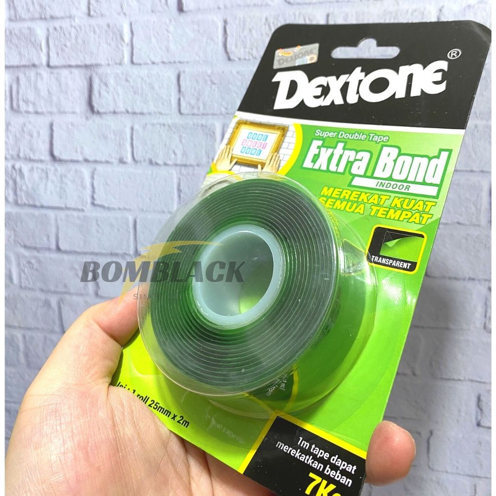 DEXTONE Double Tape 12mmx2M SUPER Kuat Lengket Tahan Air Bening Indoor HIJAU