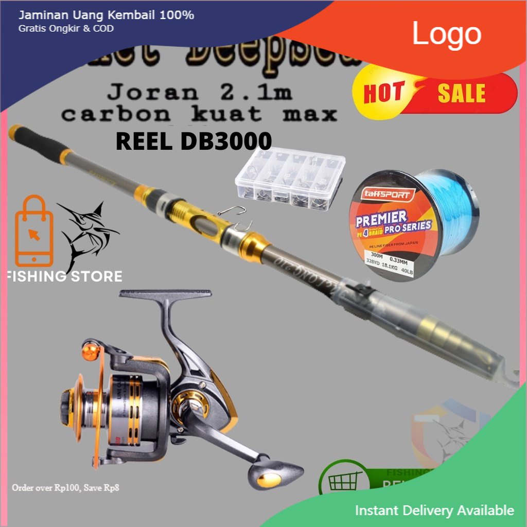 COD Set Alat Pancing Laut Sungai Joran Yuelong 210cm Reel Debao Spinning 10B DB3000 Bonus Senar PE 3