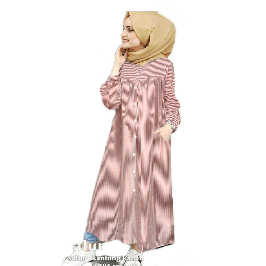 YUMIKA TUNIK LENGAN PANJANG MUSLIM WANITA MOTIF SALUR BAJU IBU MENYUSUI