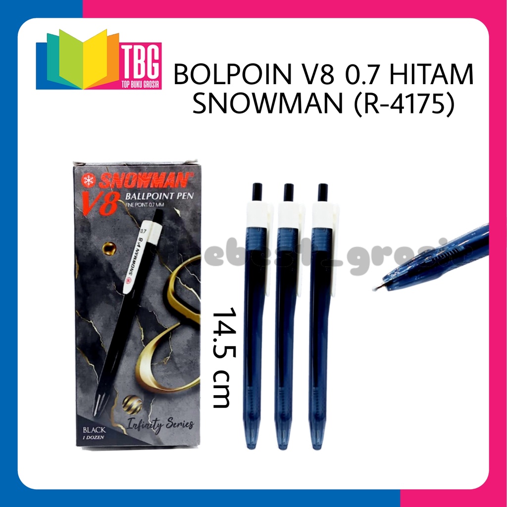 

1 PCS BALLPOINT V8 0.7 HITAM SNOWMAN / PULPEN CETIKAN / BOLPOIN / BOLPEN / RETRACTABLE PEN (R-4175)