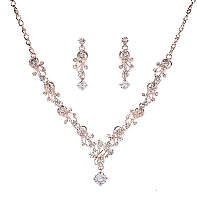 Simple Rhinestone Necklace Evening Dress Set Chain Bride Neck Chain Two Piece Set