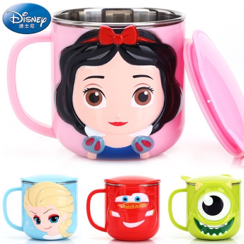 Gelas Mug Anak Disney 3D Princess Ada Tutup Stainless Steel