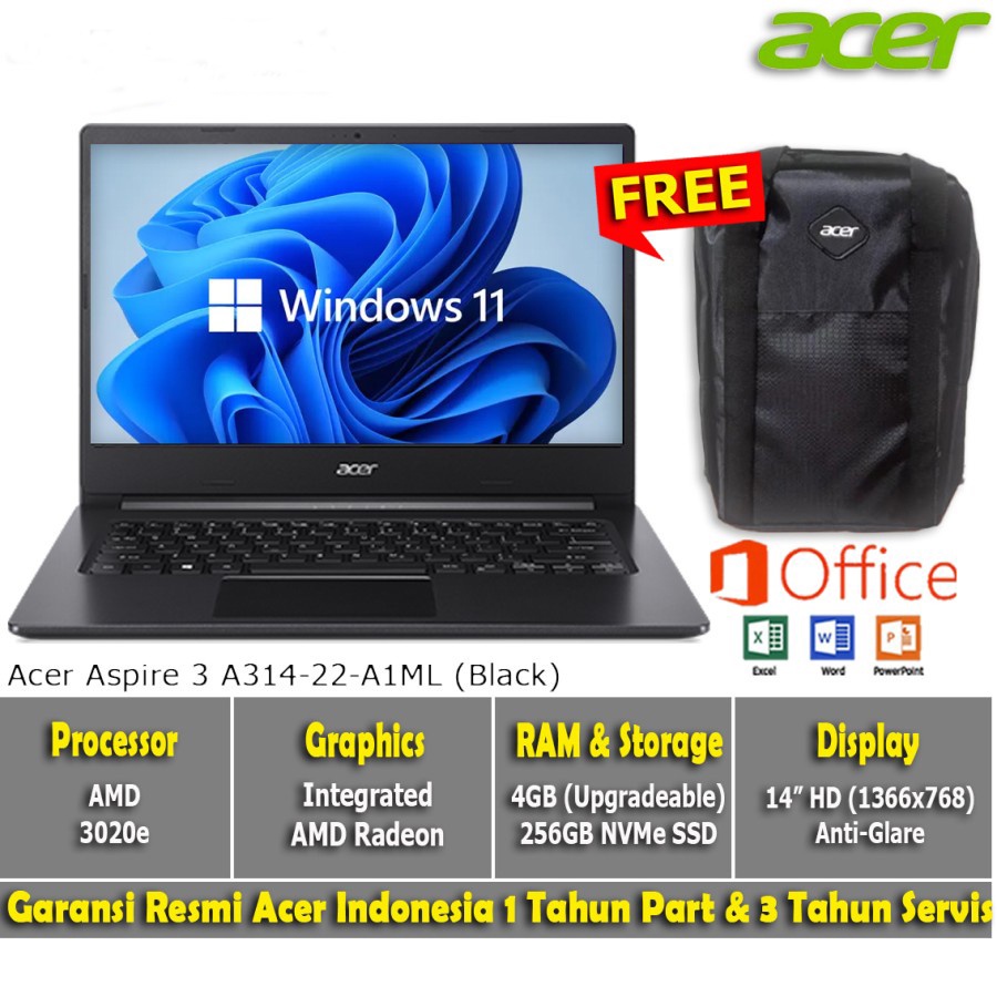 Acer Aspire 3 A314-22-A1M5 - A3020e  4GB  256GB SSD  WIN11+OHS  14"HD NEW