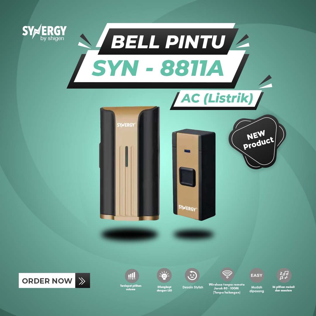 Bel Pintu/DoorBell Wireless SYNERGY by Shigen Tanpa Kabel SYN-8811A/AC