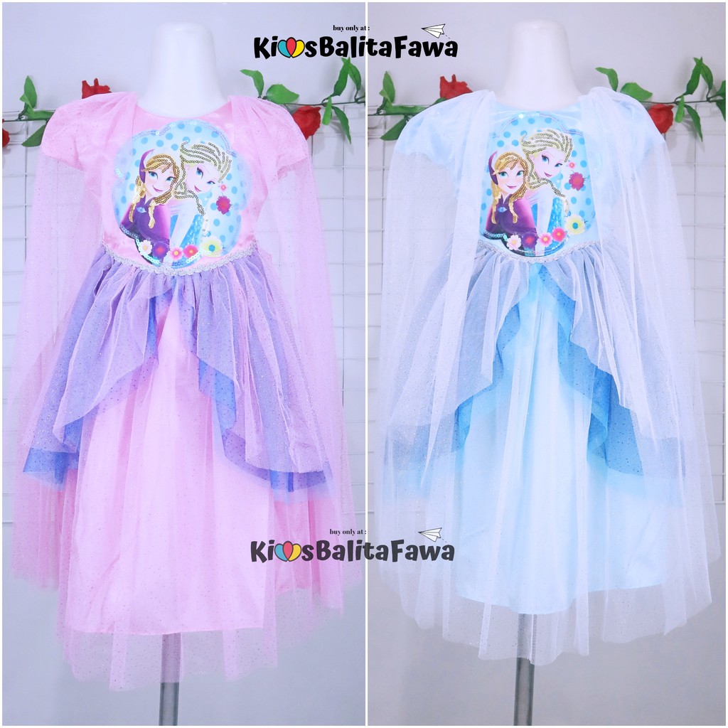 Gaun SNOWY FROZEN uk 3-12 Tahun / Kostum Princess Elsa Premium Dres Dress Baju Pesta Ulang Tahun